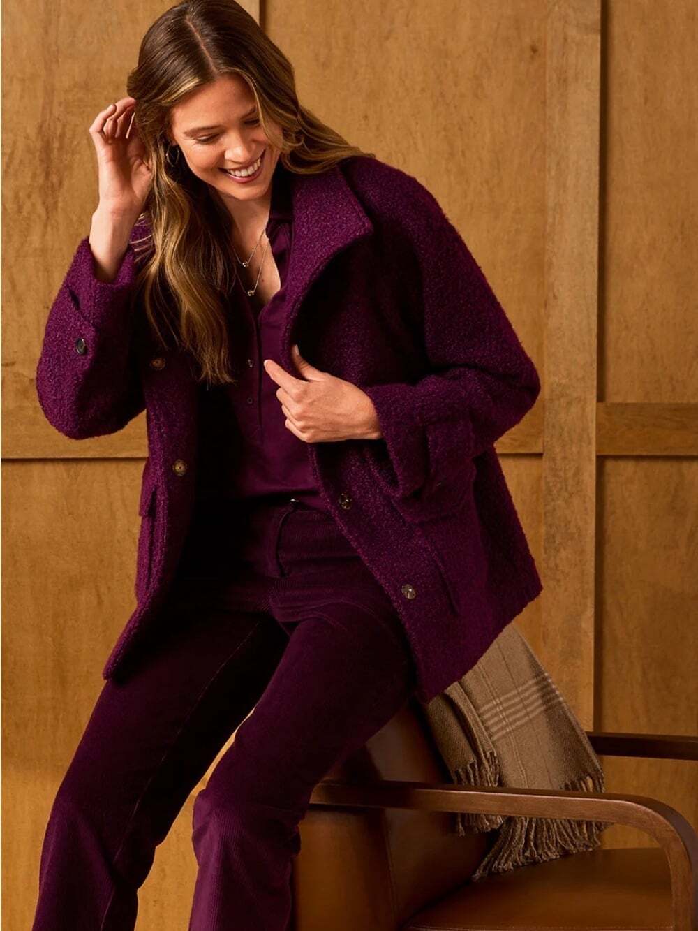 Northern Reflections Plum Teddy Bouclé Coat Classic Cottagecore